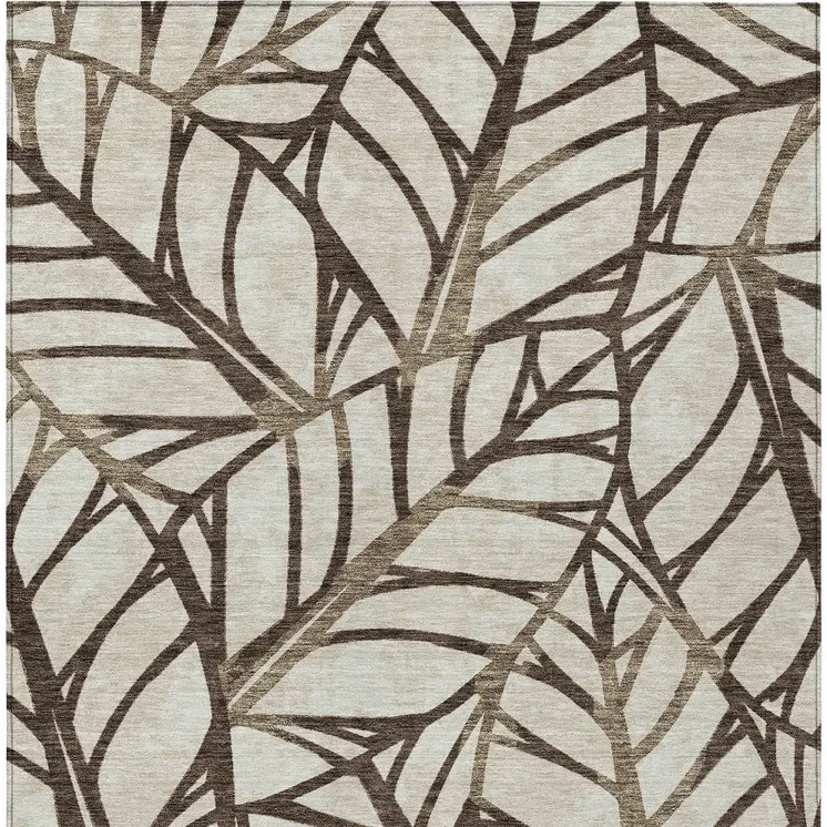 3' X 5' Chocolate And Beige Floral Washable Indoor Outdoor Area Rug