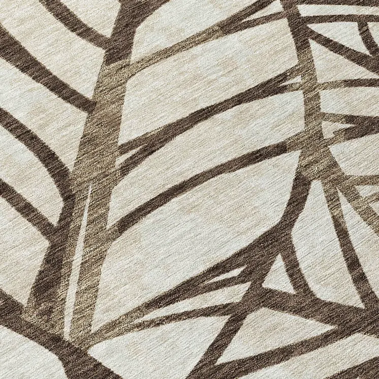 8' Chocolate And Beige Round Floral Washable Indoor Outdoor Area Rug