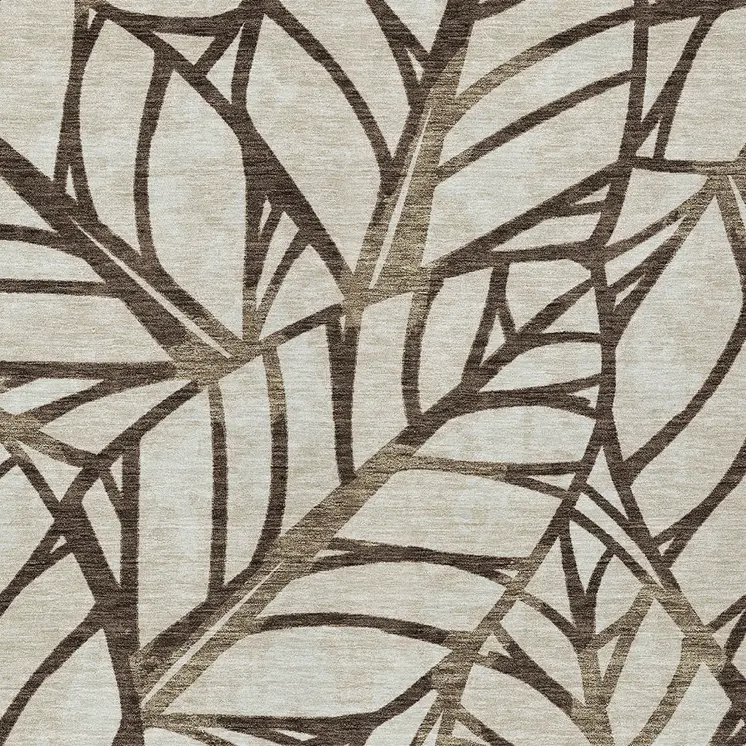 8' X 10' Chocolate And Beige Floral Washable Indoor Outdoor Area Rug