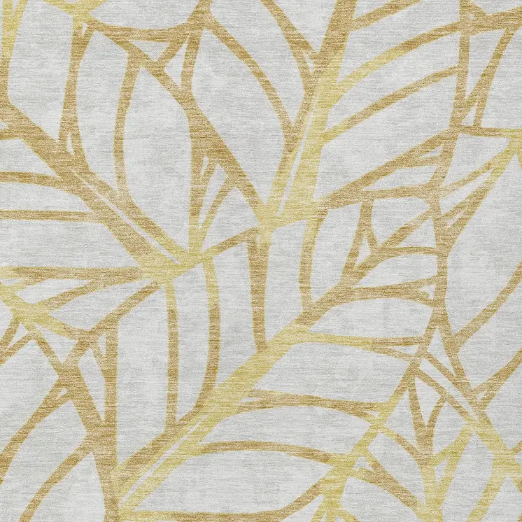 3' X 5' Gold And Beige Floral Washable Indoor Outdoor Area Rug