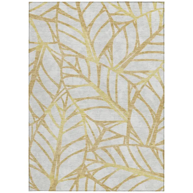 5' X 8' Gold And Beige Floral Washable Indoor Outdoor Area Rug