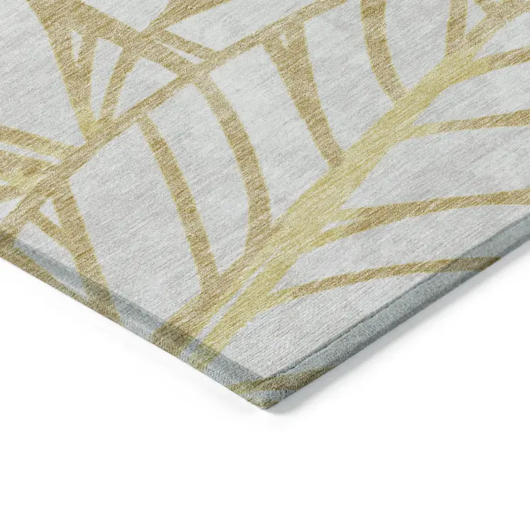 5' X 8' Gold And Beige Floral Washable Indoor Outdoor Area Rug