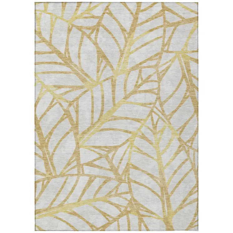 8' X 10' Gold And Beige Floral Washable Indoor Outdoor Area Rug