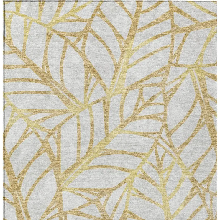 8' X 10' Gold And Beige Floral Washable Indoor Outdoor Area Rug