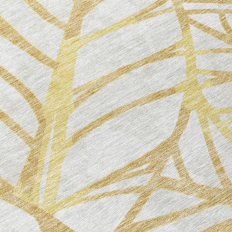 8' X 10' Gold And Beige Floral Washable Indoor Outdoor Area Rug