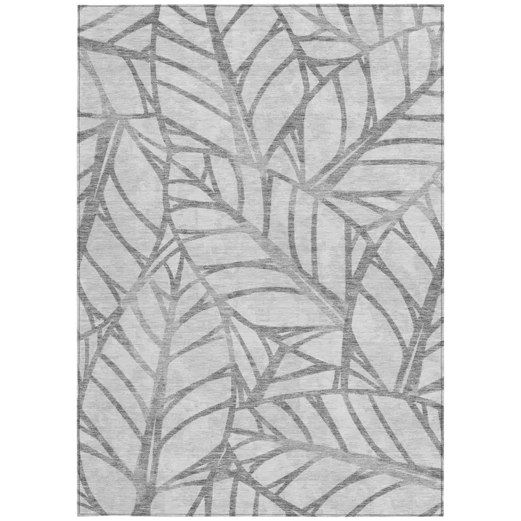 5' X 8' Gray And Silver Floral Washable Indoor Outdoor Area Rug