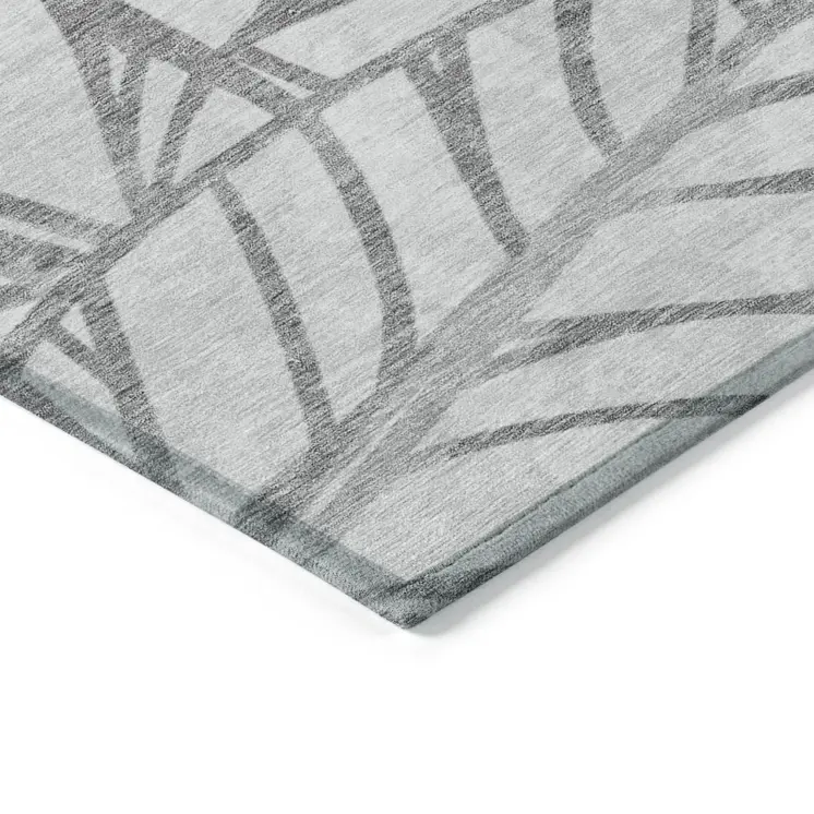 5' X 8' Gray And Silver Floral Washable Indoor Outdoor Area Rug