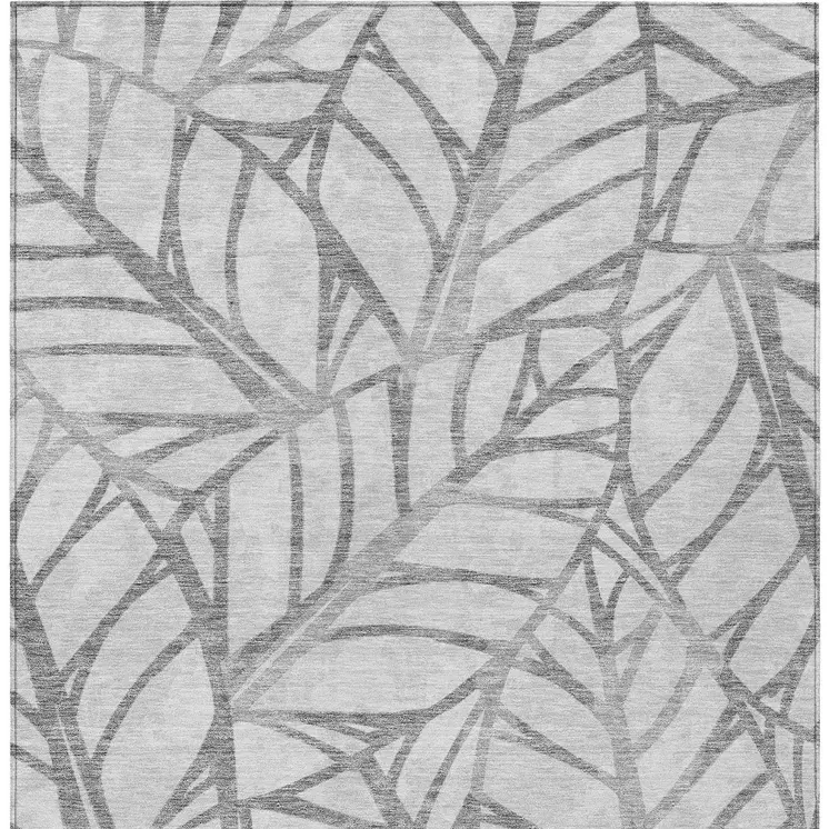8' X 10' Gray And Silver Floral Washable Indoor Outdoor Area Rug