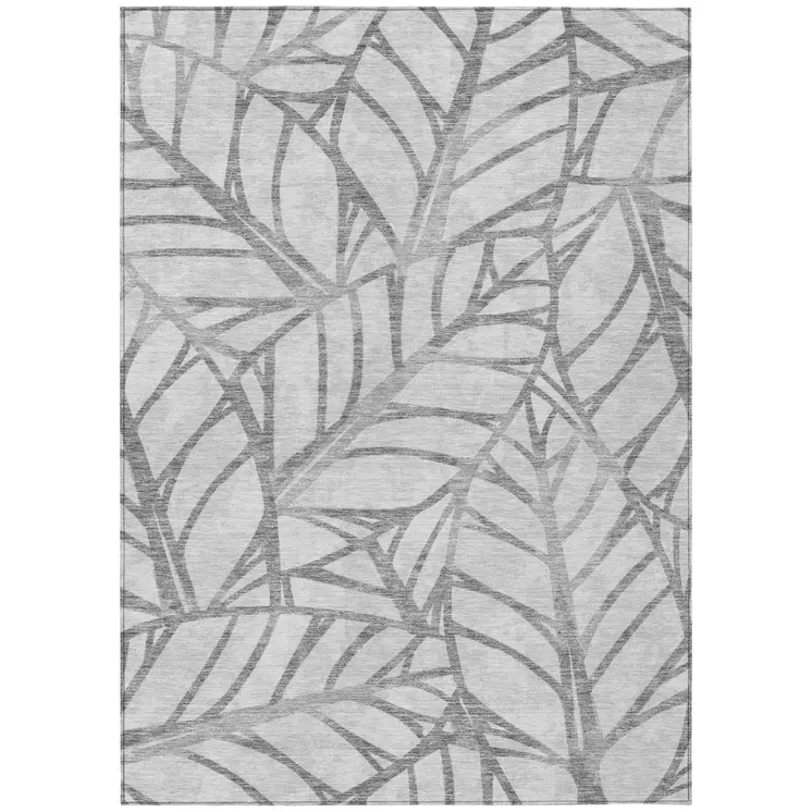 8' X 10' Gray And Silver Floral Washable Indoor Outdoor Area Rug