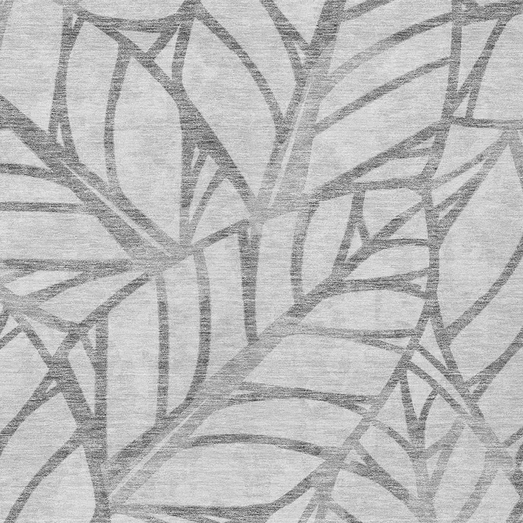 9' X 12' Gray And Silver Floral Washable Indoor Outdoor Area Rug