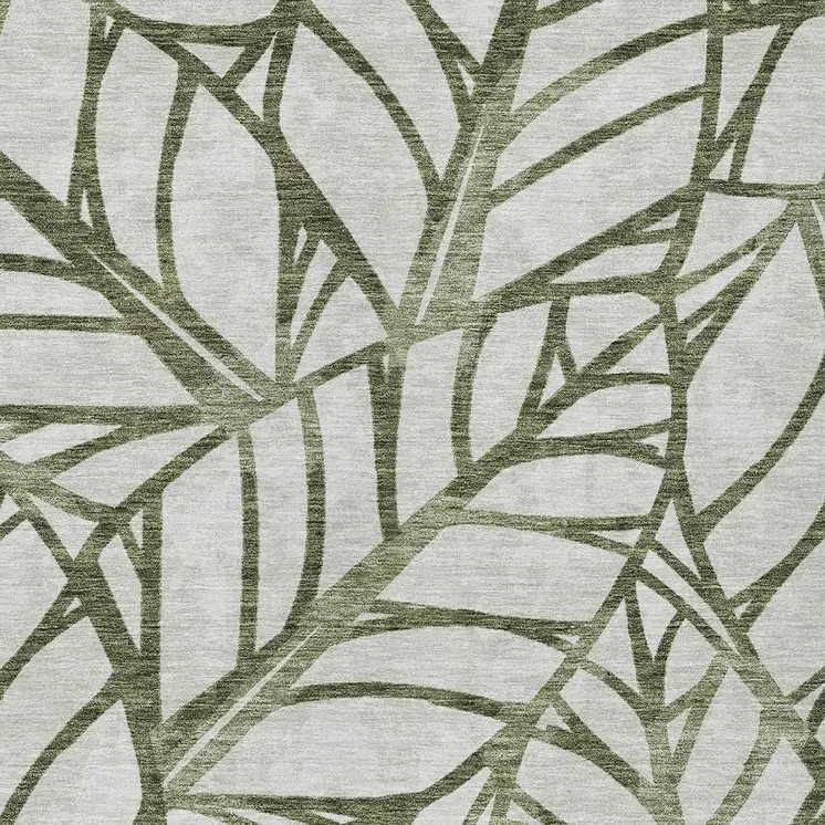 5' X 8' Olive Green And Beige Floral Washable Indoor Outdoor Area Rug