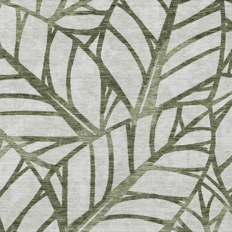 10' X 14' Olive Green And Beige Floral Washable Indoor Outdoor Area Rug