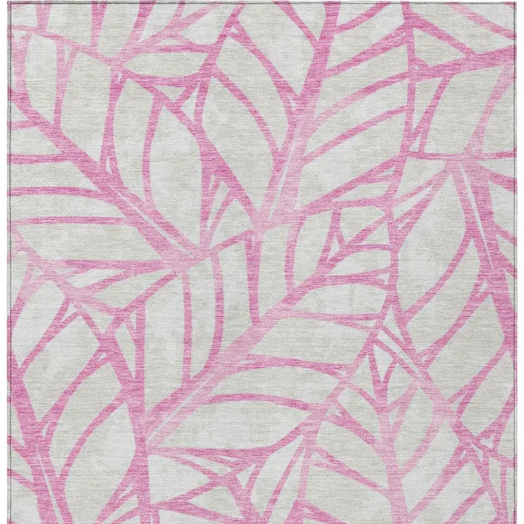3' X 5' Pink And Beige Floral Washable Indoor Outdoor Area Rug