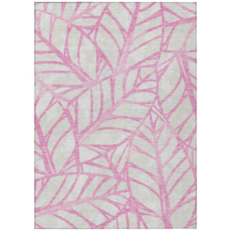 3' X 5' Pink And Beige Floral Washable Indoor Outdoor Area Rug