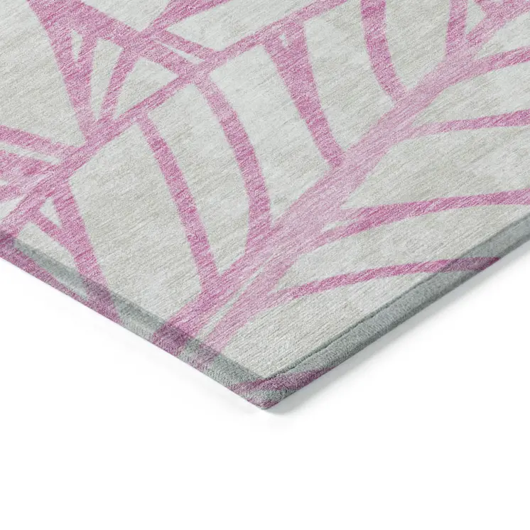 3' X 5' Pink And Beige Floral Washable Indoor Outdoor Area Rug