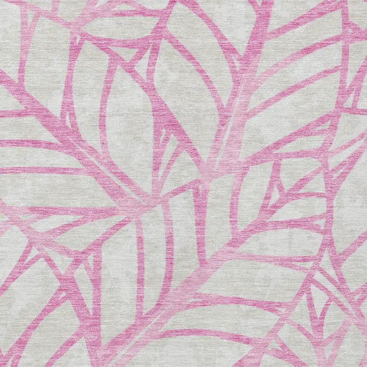 3' X 5' Pink And Beige Floral Washable Indoor Outdoor Area Rug