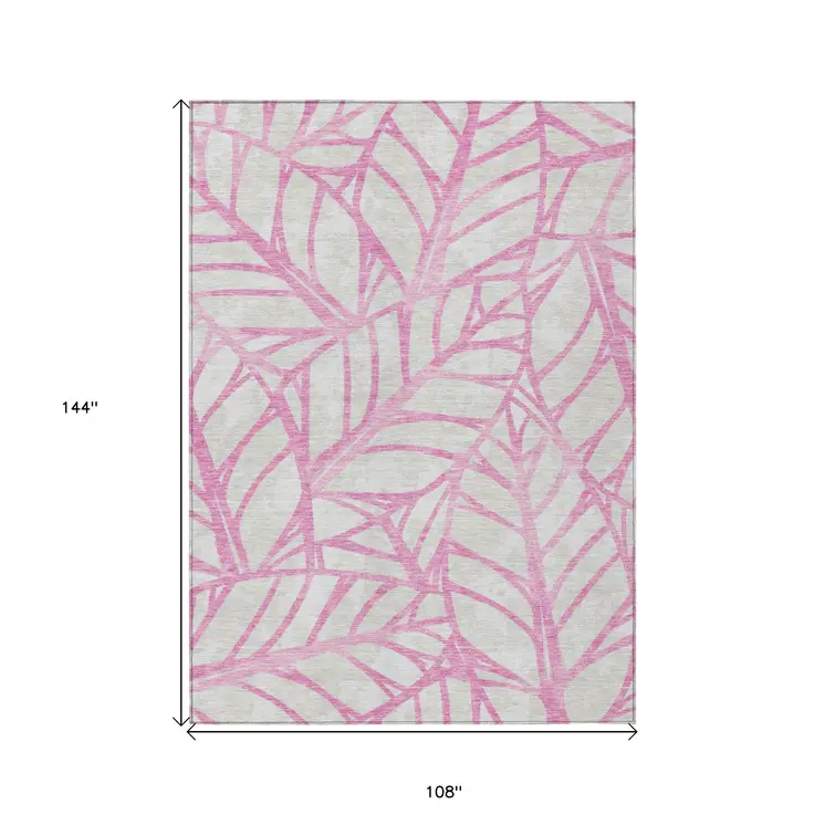 9' X 12' Pink And Beige Floral Washable Indoor Outdoor Area Rug