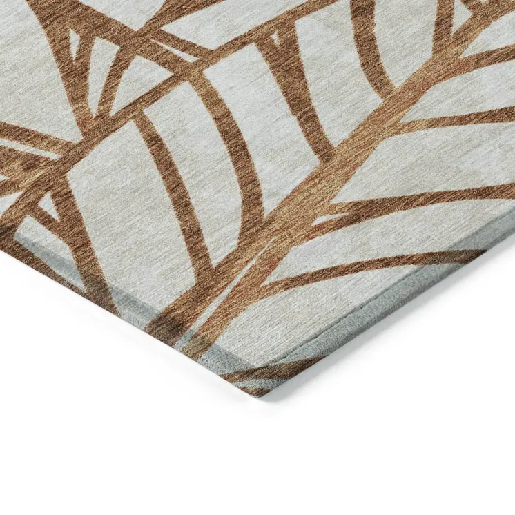 3' X 5' Orange Beige And Copper Floral Washable Indoor Outdoor Area Rug