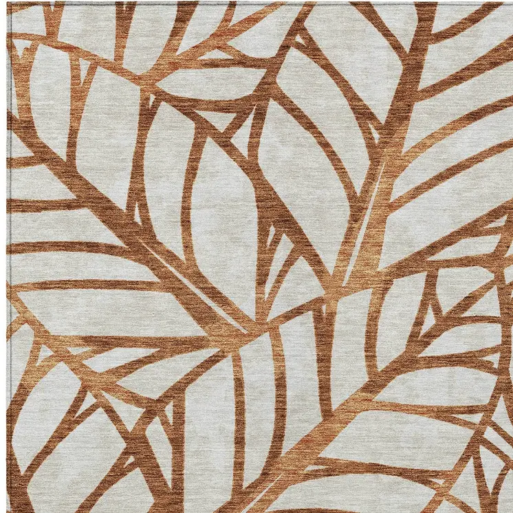 3' X 5' Orange Beige And Copper Floral Washable Indoor Outdoor Area Rug