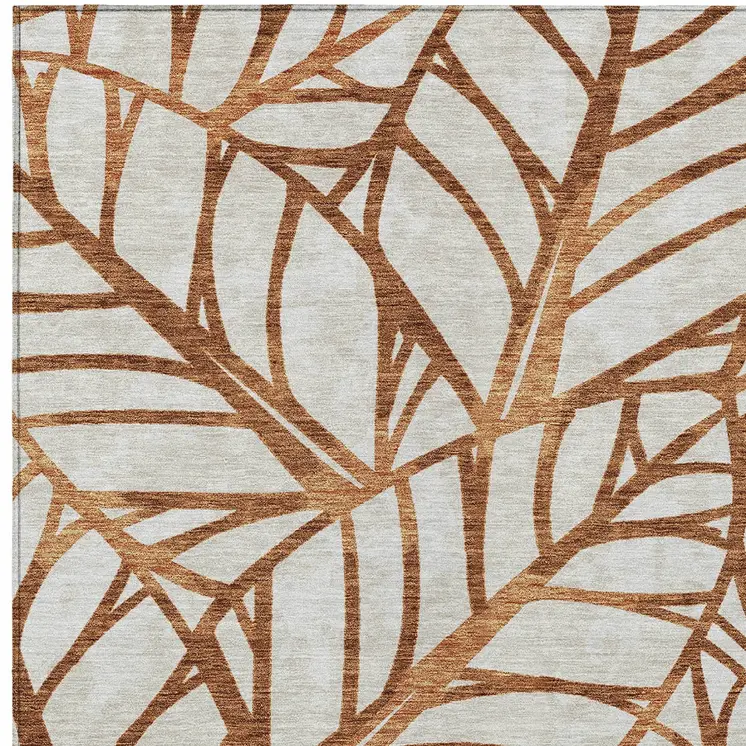 5' X 8' Orange Beige And Copper Floral Washable Indoor Outdoor Area Rug