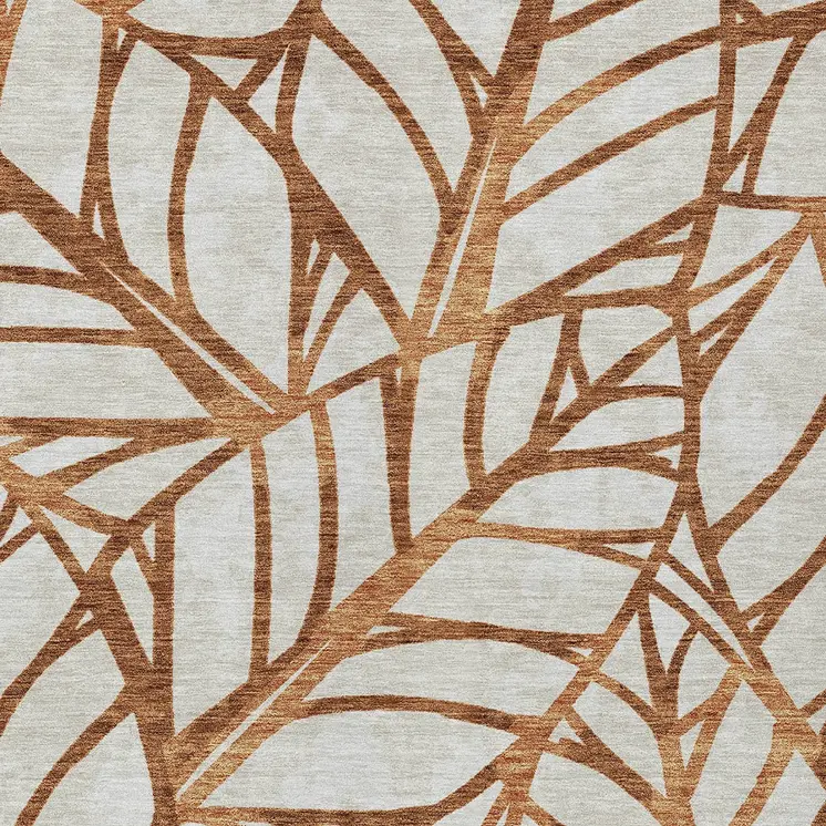 9' X 12' Orange Beige And Copper Floral Washable Indoor Outdoor Area Rug