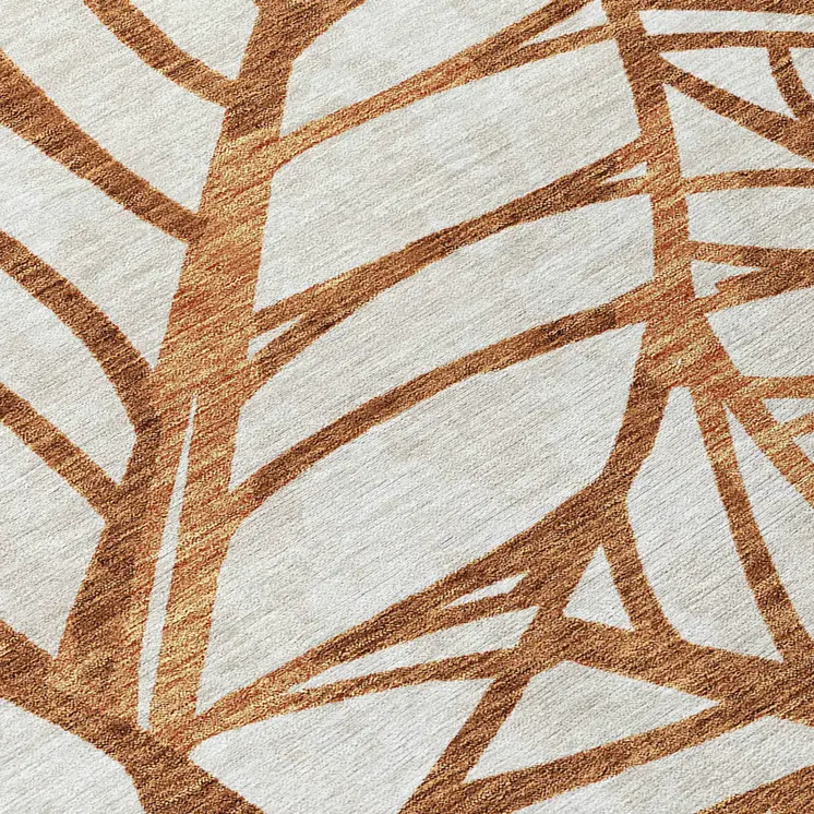 9' X 12' Orange Beige And Copper Floral Washable Indoor Outdoor Area Rug