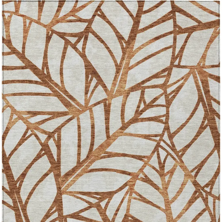10' X 14' Orange Beige And Copper Floral Washable Indoor Outdoor Area Rug