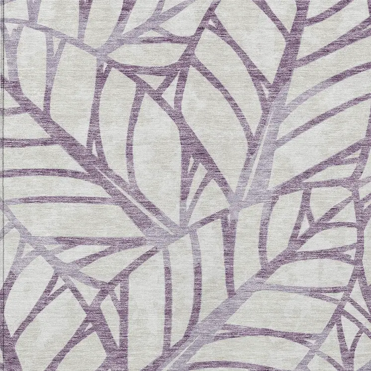 3' X 5' Purple Lavender And Beige Floral Washable Indoor Outdoor Area Rug
