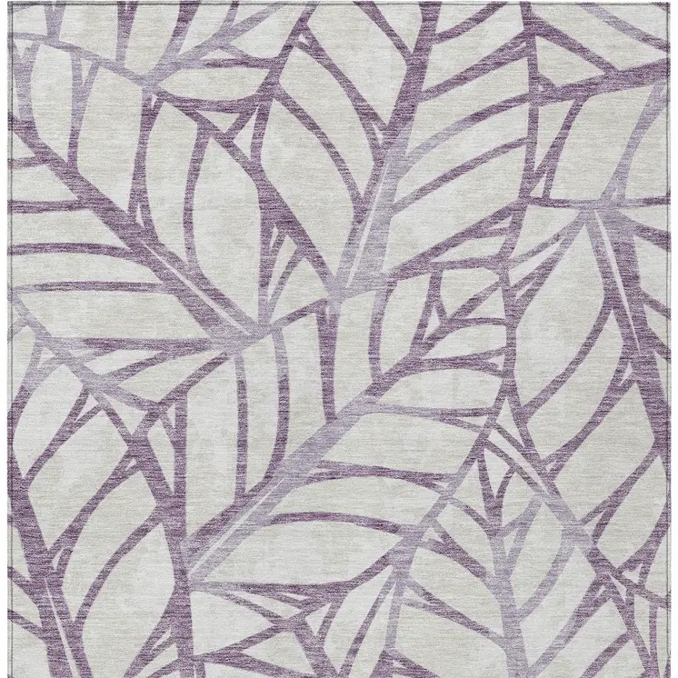 5' X 8' Purple Lavender And Beige Floral Washable Indoor Outdoor Area Rug