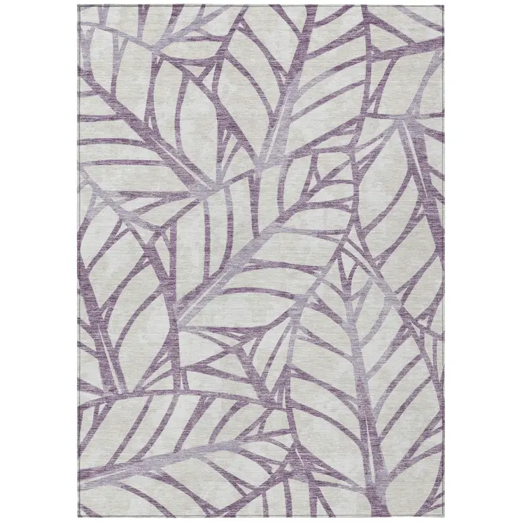 9' X 12' Purple Lavender And Beige Floral Washable Indoor Outdoor Area Rug