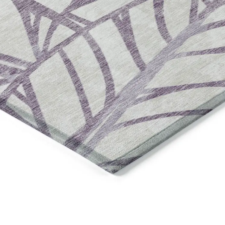 9' X 12' Purple Lavender And Beige Floral Washable Indoor Outdoor Area Rug