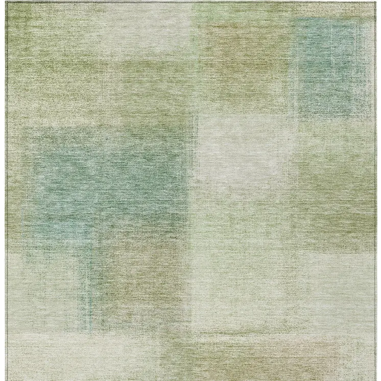 3' X 5' Artichoke Green And Beige Abstract Washable Indoor Outdoor Area Rug