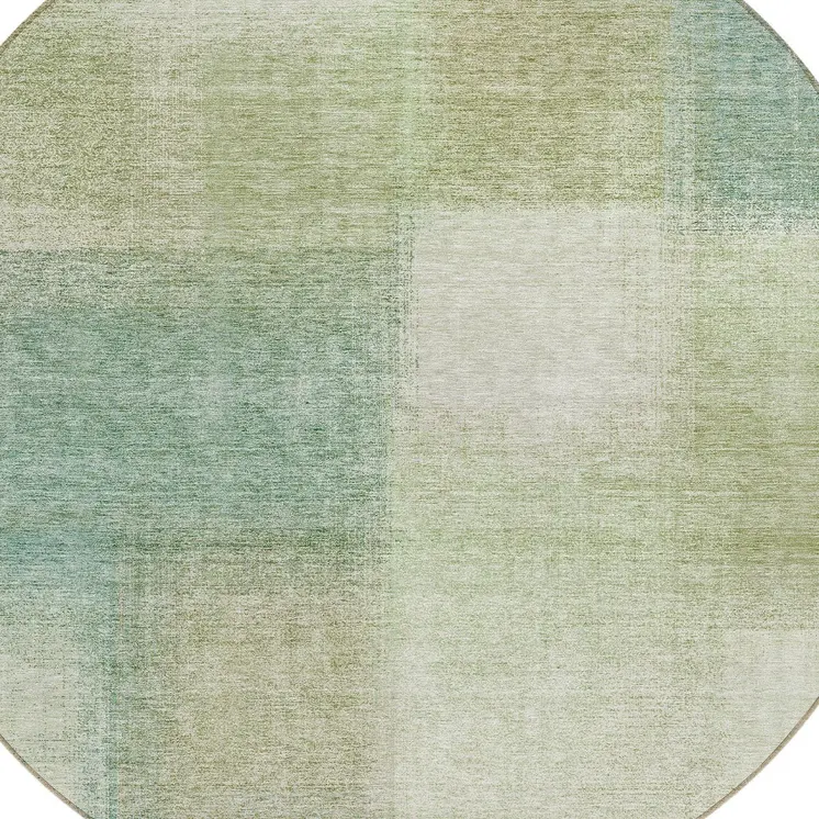 8' Artichoke Green And Beige Round Abstract Washable Indoor Outdoor Area Rug