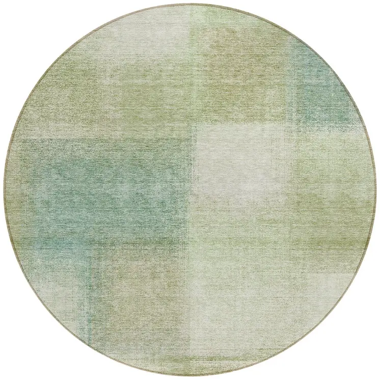 8' Artichoke Green And Beige Round Abstract Washable Indoor Outdoor Area Rug