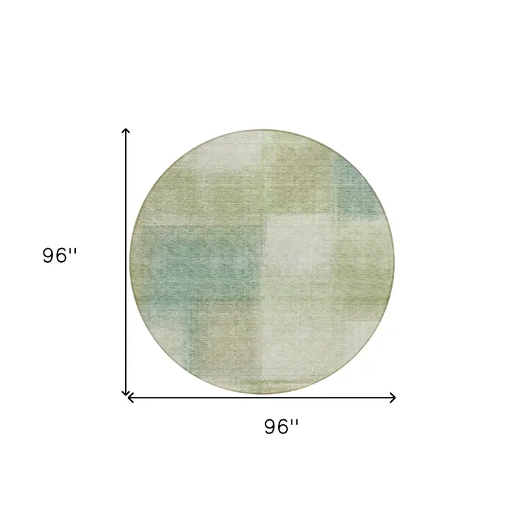 8' Artichoke Green And Beige Round Abstract Washable Indoor Outdoor Area Rug