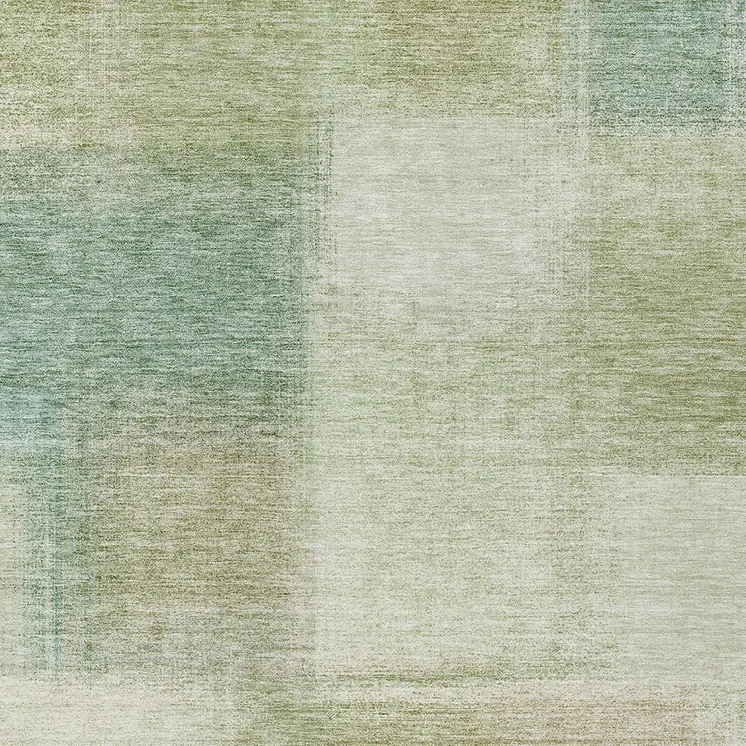 9' X 12' Artichoke Green And Beige Abstract Washable Indoor Outdoor Area Rug