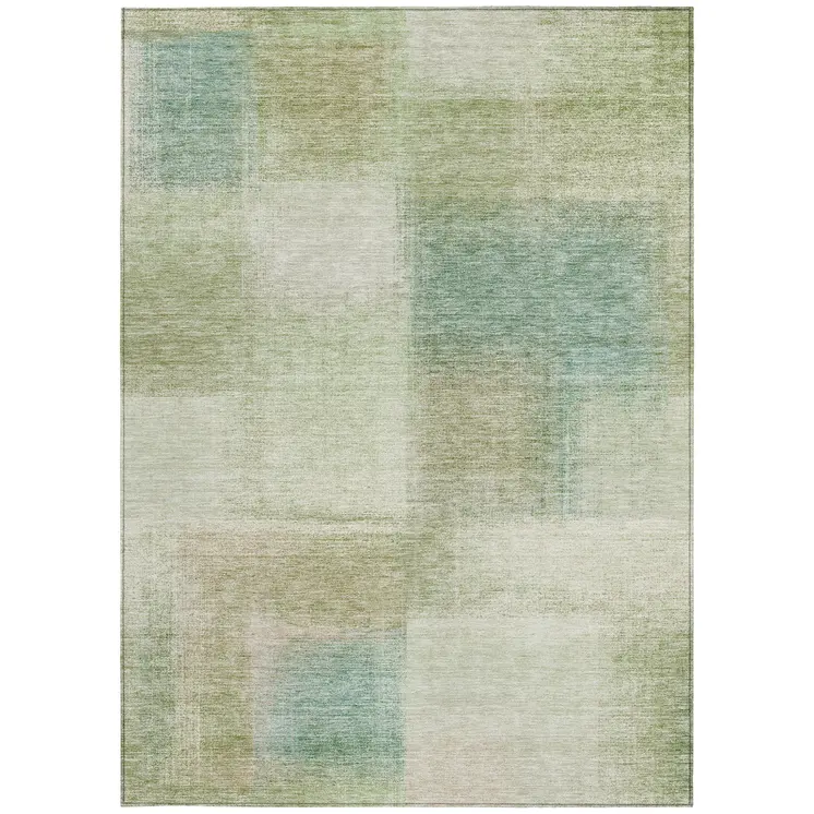 10' X 14' Artichoke Green And Beige Abstract Washable Indoor Outdoor Area Rug