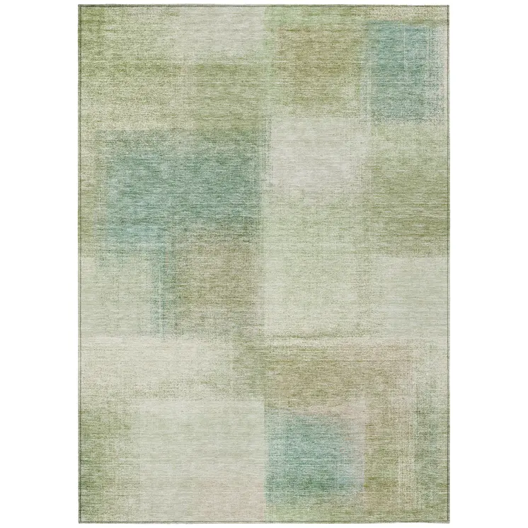 10' X 14' Artichoke Green And Beige Abstract Washable Indoor Outdoor Area Rug