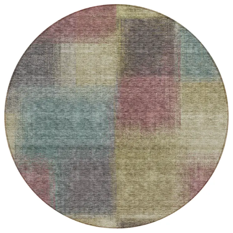 8' Beige Mauve And Brown Round Abstract Washable Indoor Outdoor Area Rug