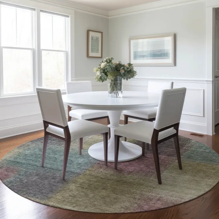 8' Beige Mauve And Brown Round Abstract Washable Indoor Outdoor Area Rug