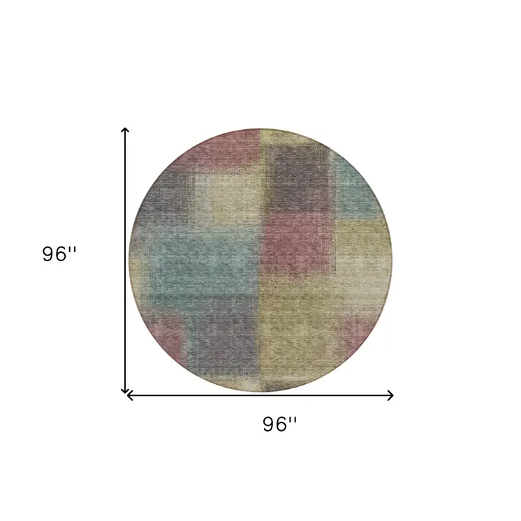 8' Beige Mauve And Brown Round Abstract Washable Indoor Outdoor Area Rug
