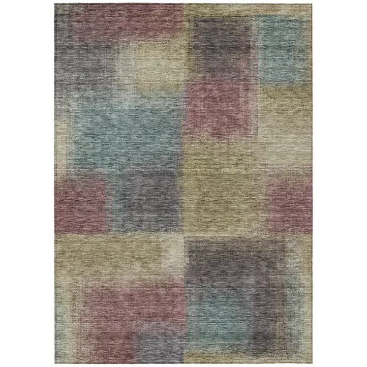 8' X 10' Beige Mauve And Brown Abstract Washable Indoor Outdoor Area Rug