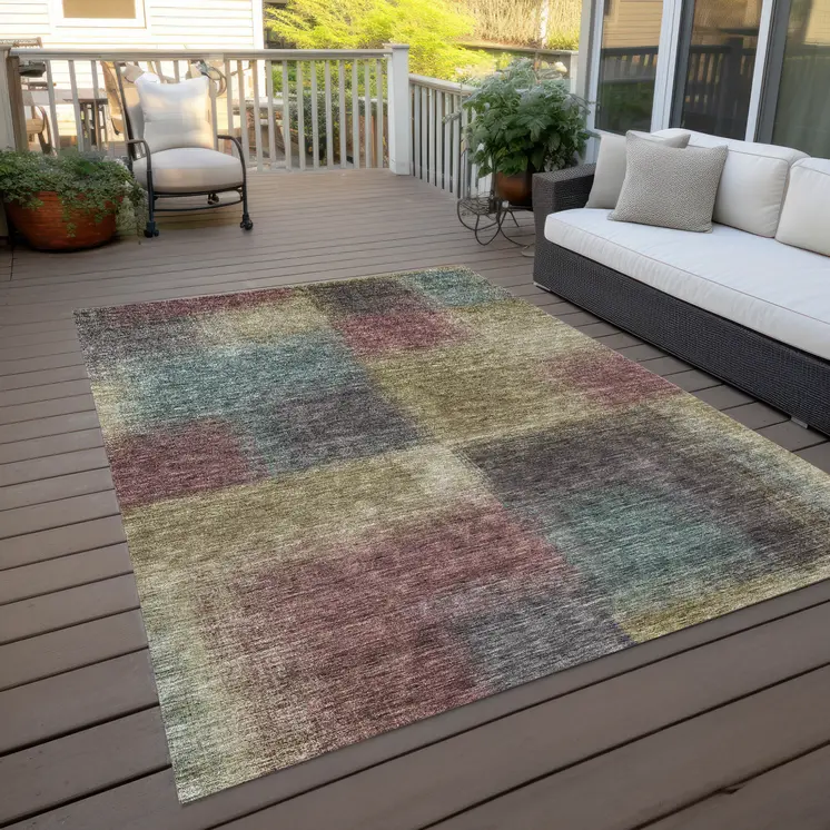 9' X 12' Beige Mauve And Brown Abstract Washable Indoor Outdoor Area Rug