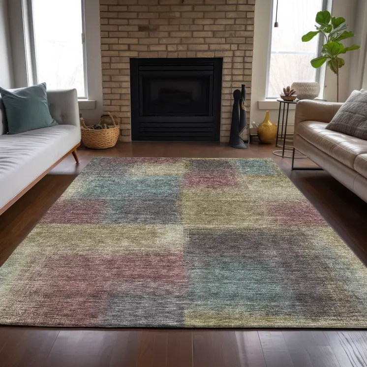 10' X 14' Beige Mauve And Brown Abstract Washable Indoor Outdoor Area Rug