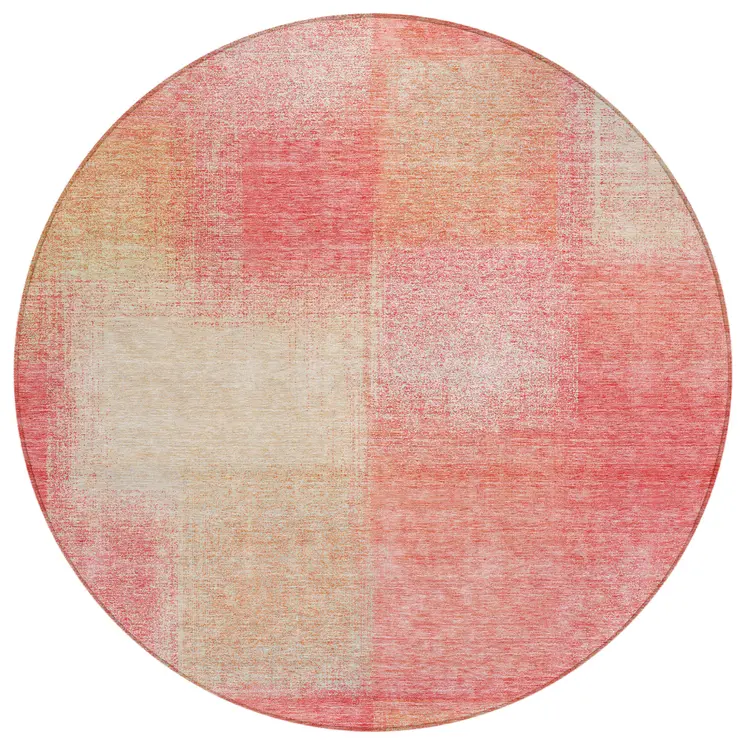 8' Blush Pink And Ivory Round Abstract Washable Indoor Outdoor Area Rug