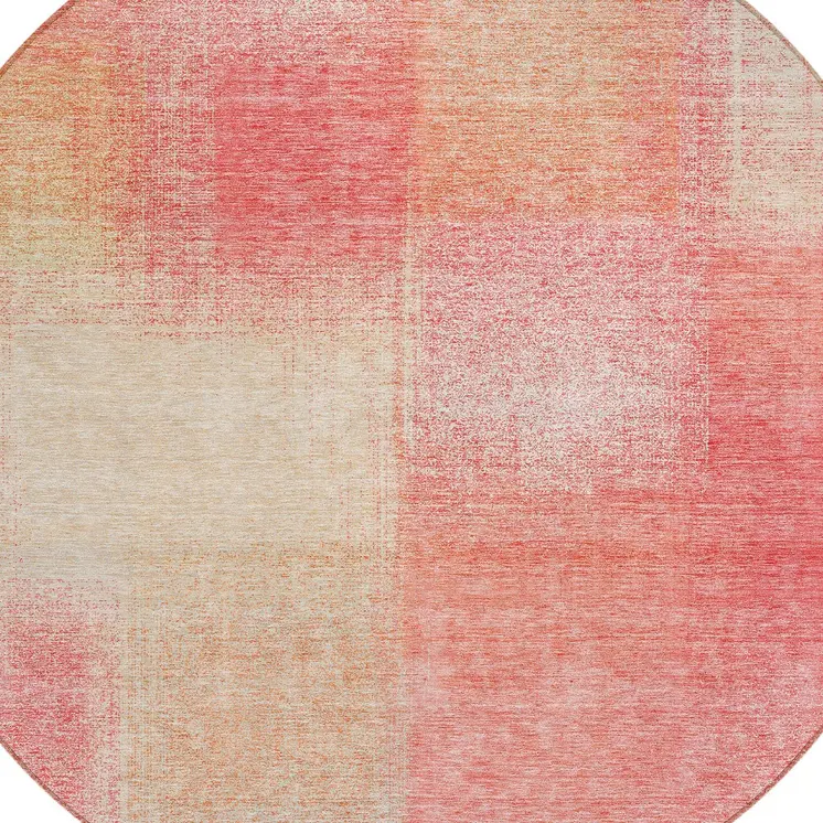 8' Blush Pink And Ivory Round Abstract Washable Indoor Outdoor Area Rug