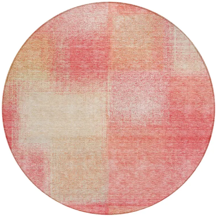 8' Blush Pink And Ivory Round Abstract Washable Indoor Outdoor Area Rug