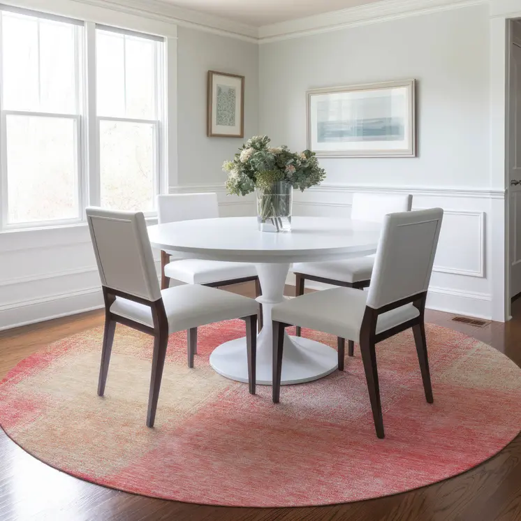 8' Blush Pink And Ivory Round Abstract Washable Indoor Outdoor Area Rug
