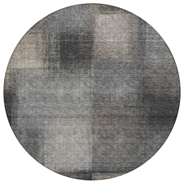 8' Charcoal Gray And Silver Round Abstract Washable Indoor Outdoor Area Rug