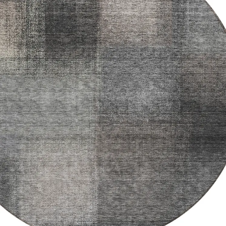 8' Charcoal Gray And Silver Round Abstract Washable Indoor Outdoor Area Rug
